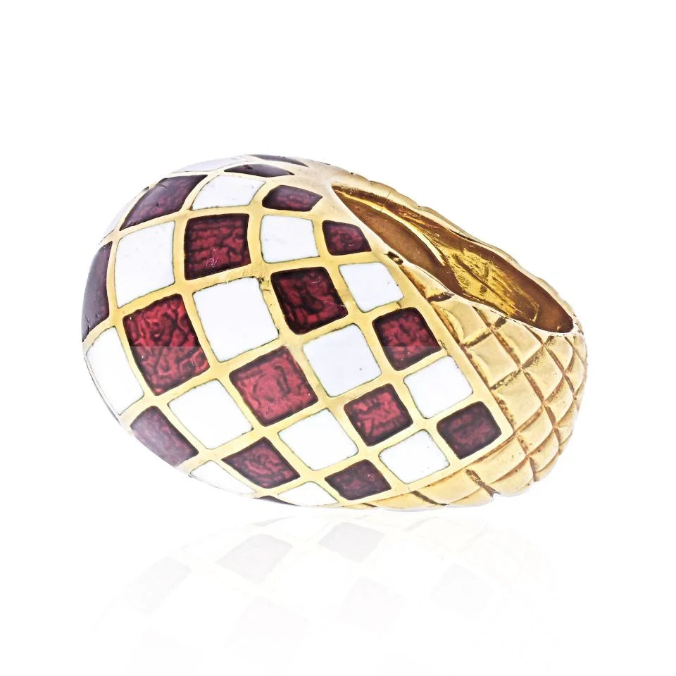 David Webb Platinum & 18K Yellow Gold Checkerboard Dome Ring — view 2 — Laura Milman New York