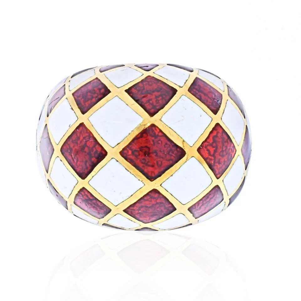 David Webb Platinum & 18K Yellow Gold Checkerboard Dome Ring — Laura Milman New York