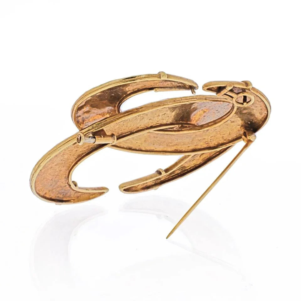 David Webb 18K Yellow Gold Interlocking Crecent Hammered Brooch — view 2 — Laura Milman New York