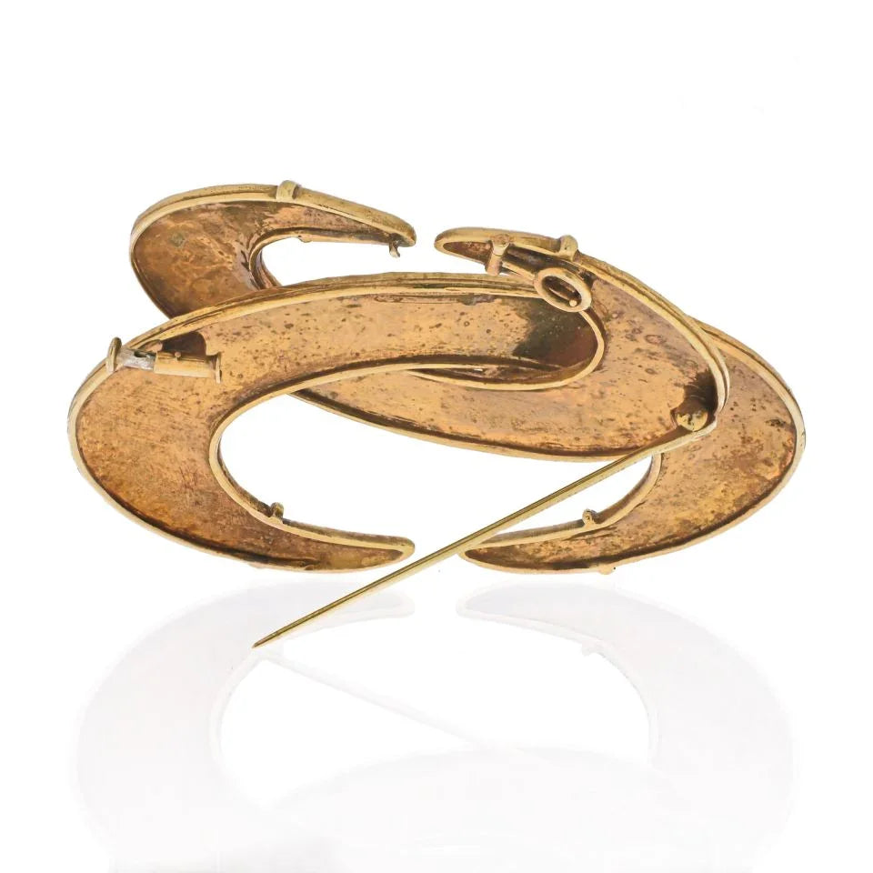 David Webb 18K Yellow Gold Interlocking Crecent Hammered Brooch — view 3 — Laura Milman New York