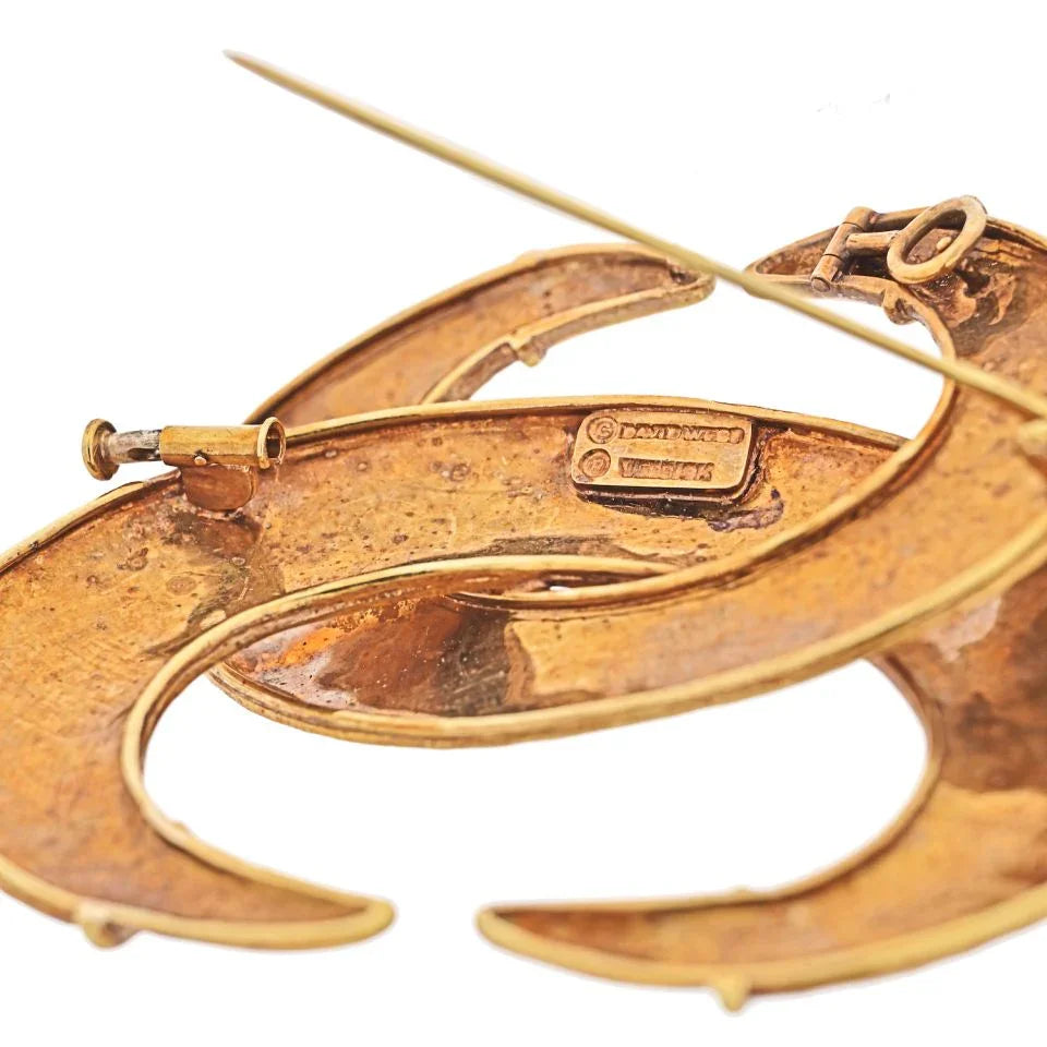 David Webb 18K Yellow Gold Interlocking Crecent Hammered Brooch — view 4 — Laura Milman New York