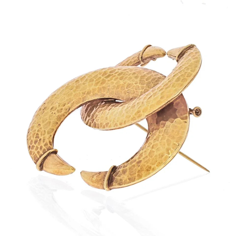David Webb 18K Yellow Gold Interlocking Crecent Hammered Brooch — Laura Milman New York