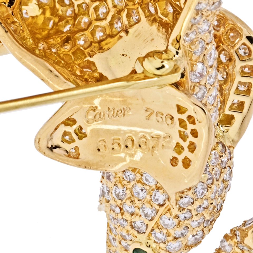 Cartier 18K Yellow Gold Diamond Elephant Brooch with 3ct Pavé Diamonds