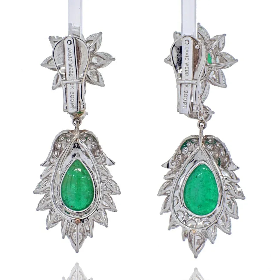 David Webb Platinum 1970's Green Emerald And Diamond Hanging Earrings — view 4 — Laura Milman New York