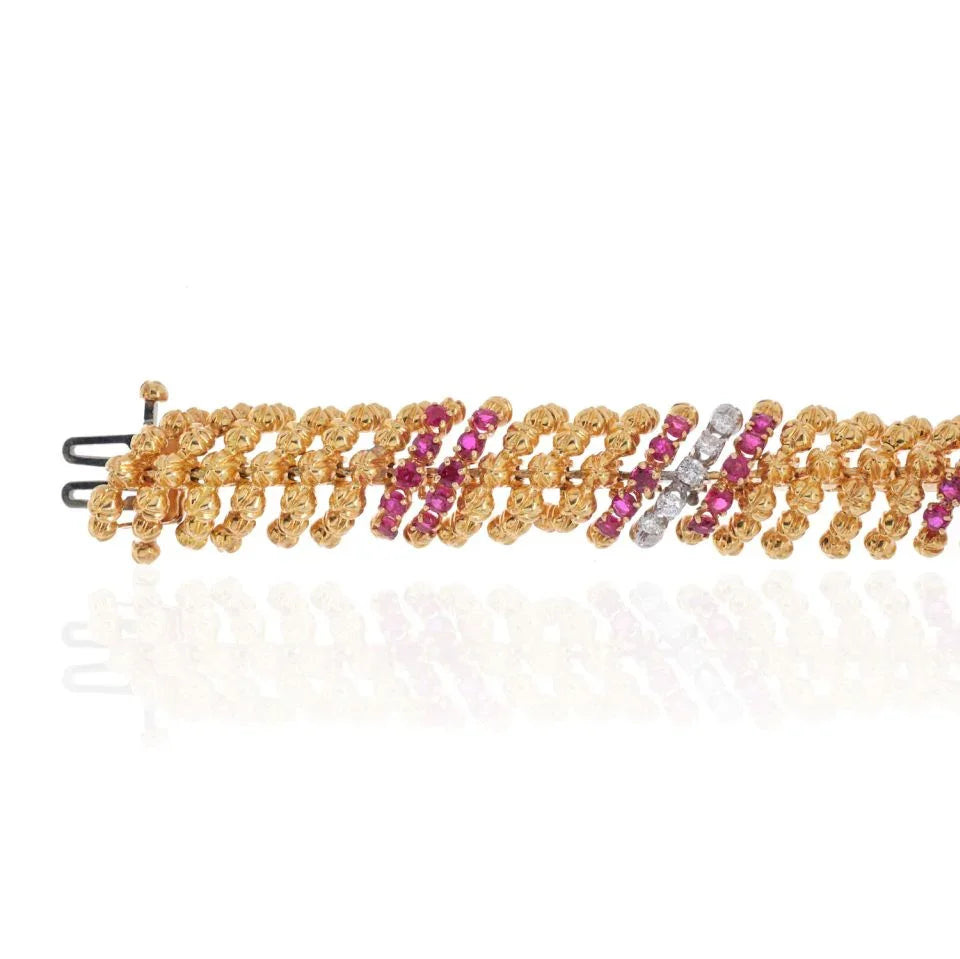David Webb Platinum & 18K Yellow Gold Diamnd And Ruby Bracelet — view 3 — Laura Milman New York