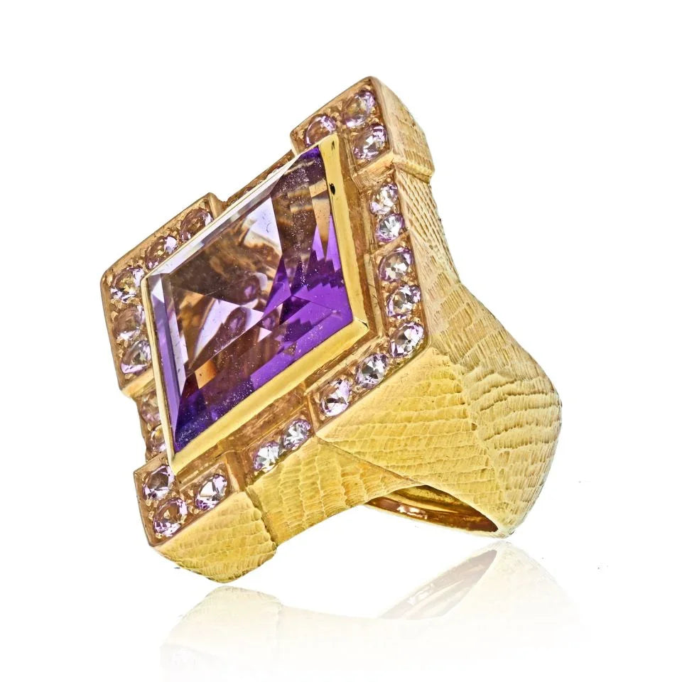 David Webb 18K Yellow Gold Purple Amethyst Rhombus Ring — view 2 — Laura Milman New York