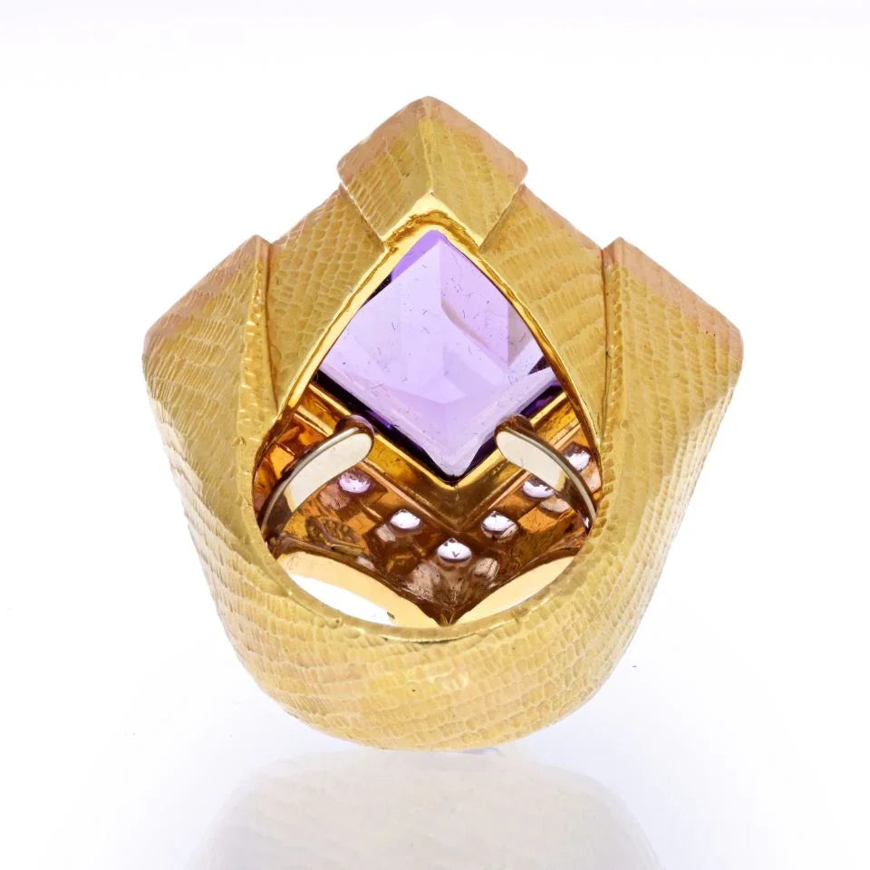 David Webb 18K Yellow Gold Purple Amethyst Rhombus Ring — view 4 — Laura Milman New York