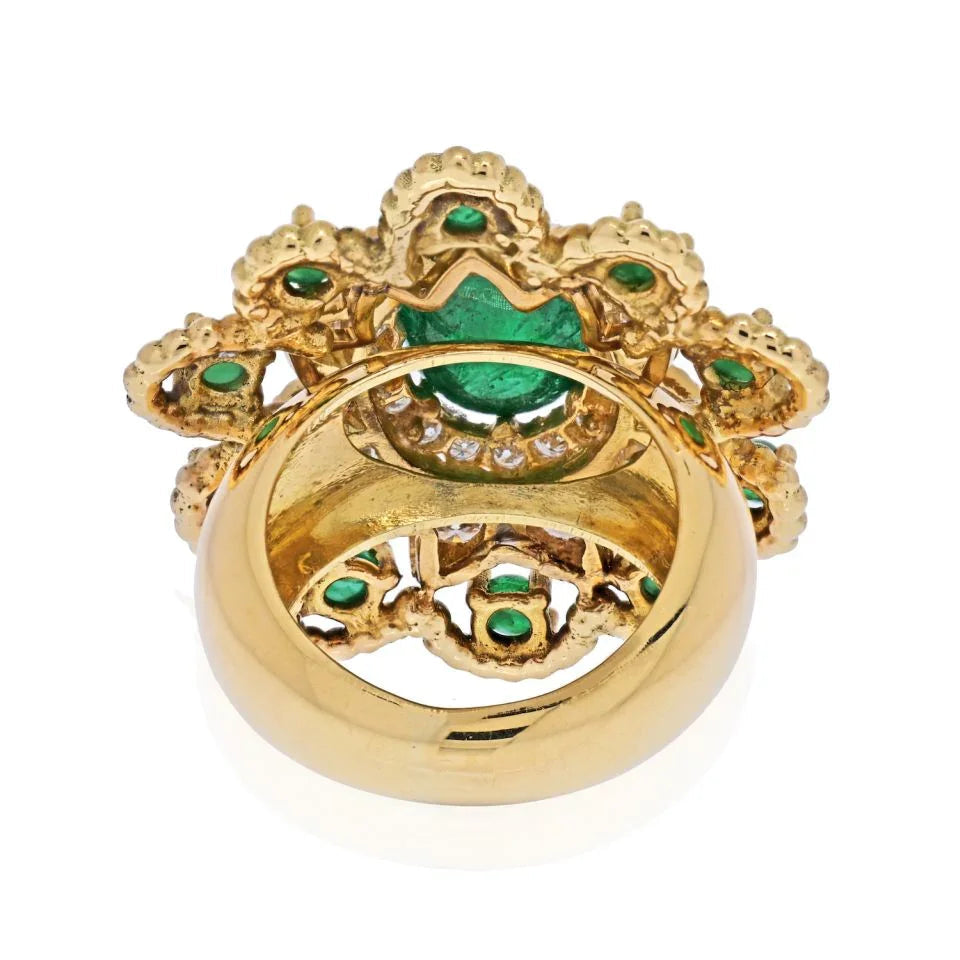 David Webb 18K Yellow Gold Green Emerald Diamond Flower Ring — view 4 — Laura Milman New York
