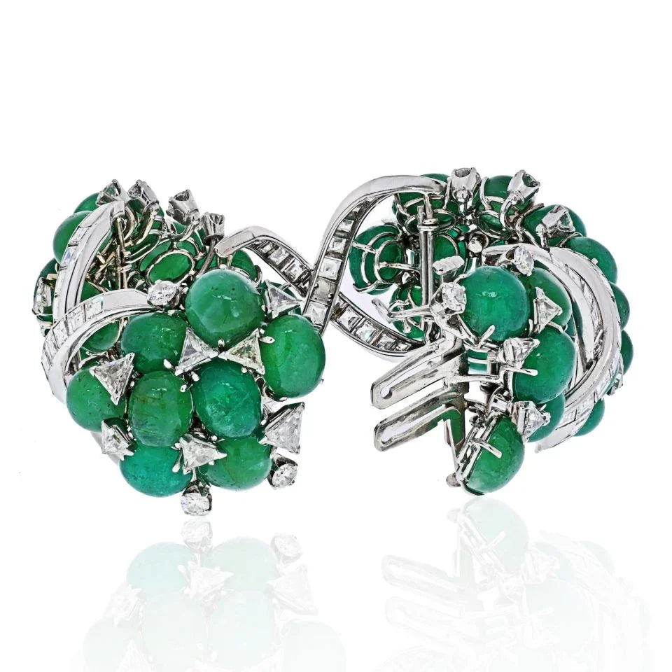 David Webb Platinum Green Emerald And Diamond Flexible Bracelet — view 4 — Laura Milman New York