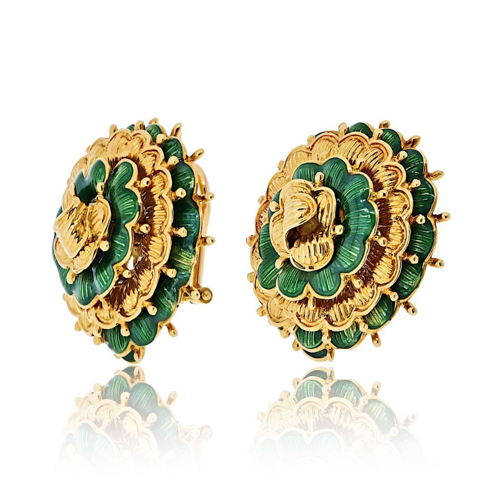 Tiffany 18K Gold Floral Mid-Century Omega Back Earrings 36g