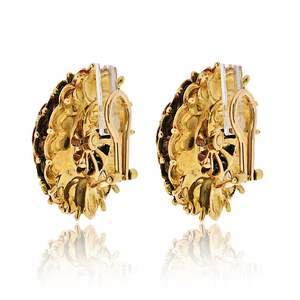 Tiffany 18K Gold Floral Mid-Century Omega Back Earrings 36g