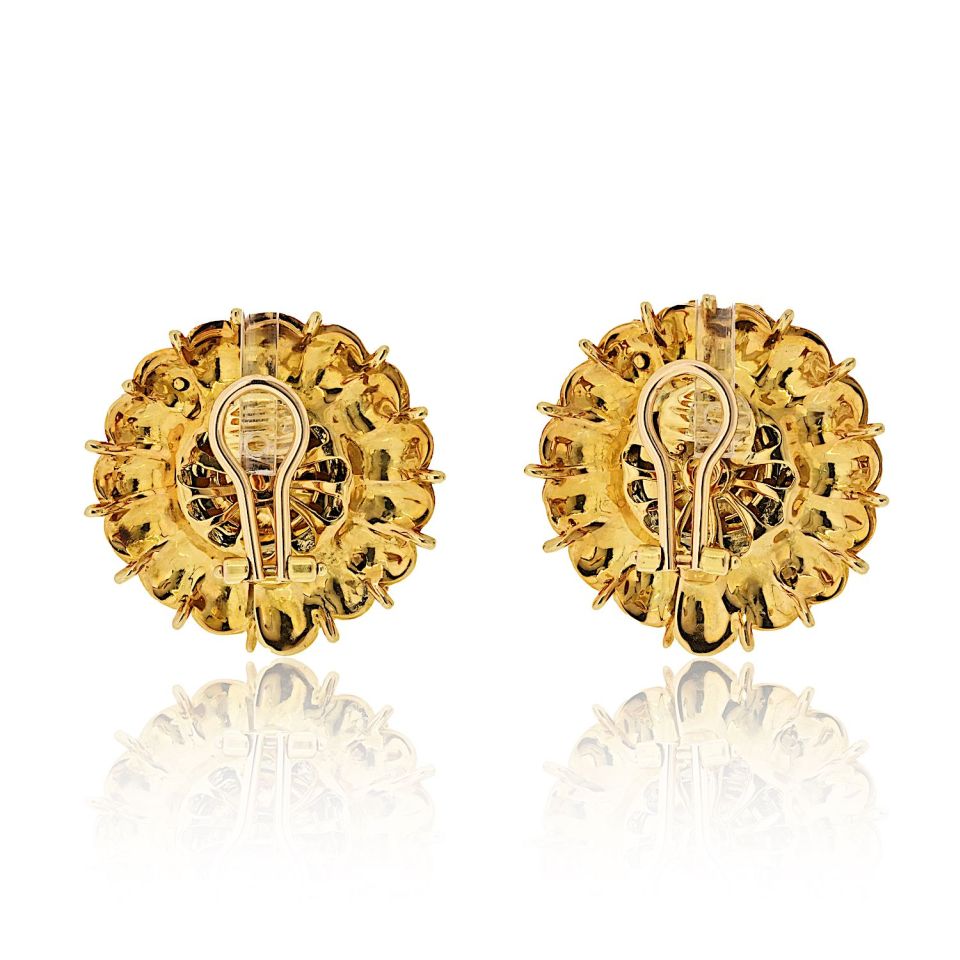 Tiffany 18K Gold Floral Mid-Century Omega Back Earrings 36g