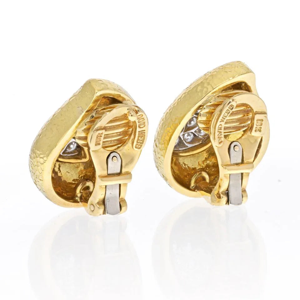 David Webb Platinum & 18K Yellow Gold Hammered Teardrop, Diamond Earrings — view 3 — Laura Milman New York