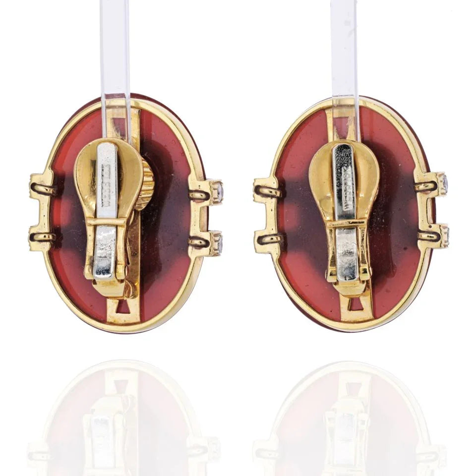 David Webb 18K Yellow Gold Carnelian And Diamond Bombe Earrings — view 4 — Laura Milman New York