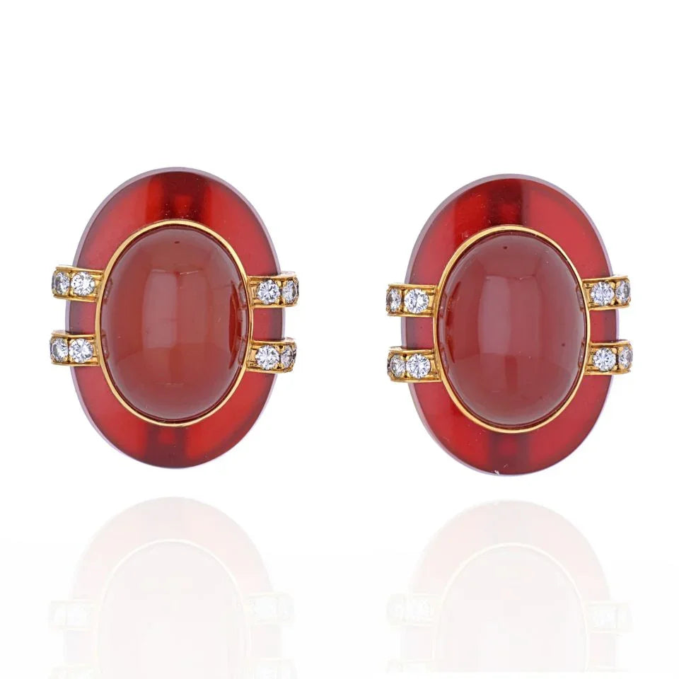 David Webb 18K Yellow Gold Carnelian And Diamond Bombe Earrings — Laura Milman New York