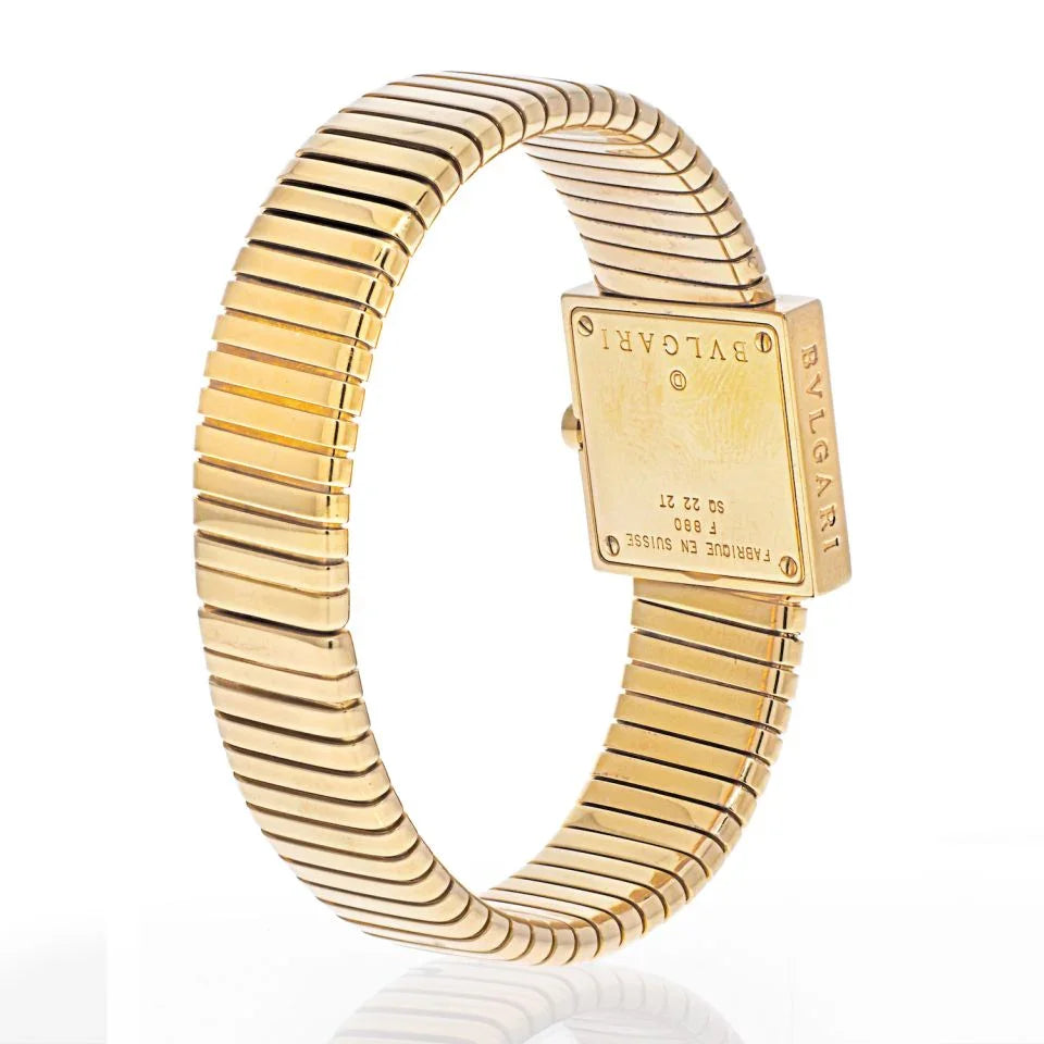 Pre-Owned Bvlgari 18K Yellow Gold SQ 22 2T Quadrato Tubogas Diamond Bezel Women Watch view 3 - Bvlgari — Laura Milman New York