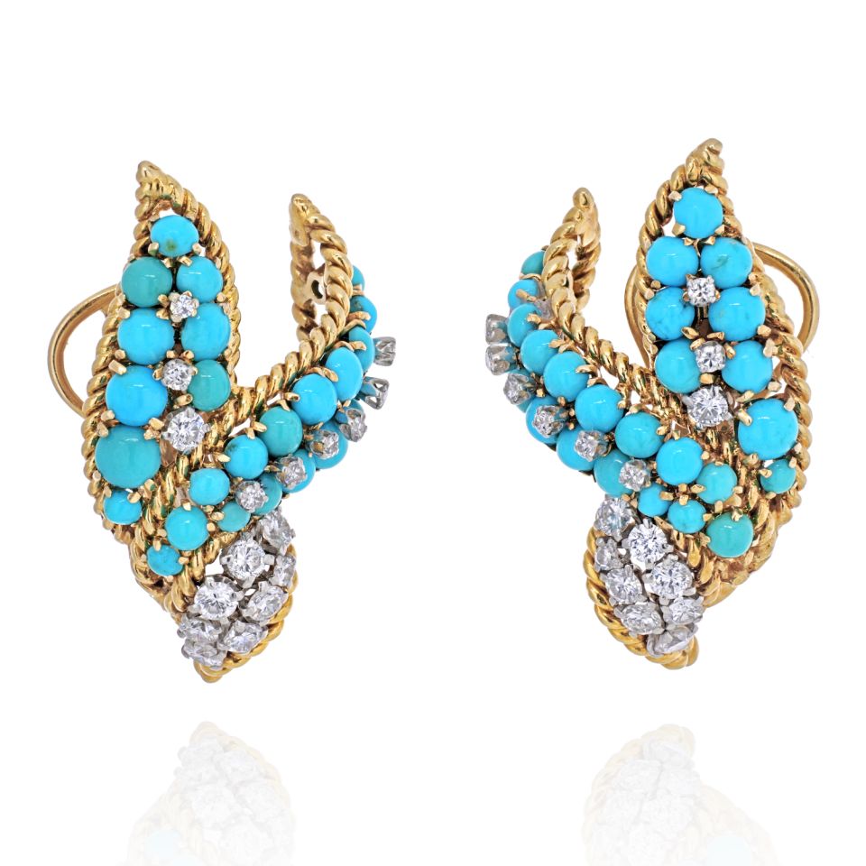 David Webb 18K Yellow Gold Turquoise Beads And Diamond Earrings — Laura Milman New York