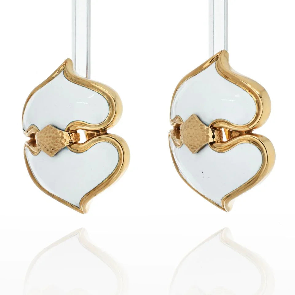 David Webb 18K Yellow Gold White Enamel Onion Dome Earrings — view 2 — Laura Milman New York