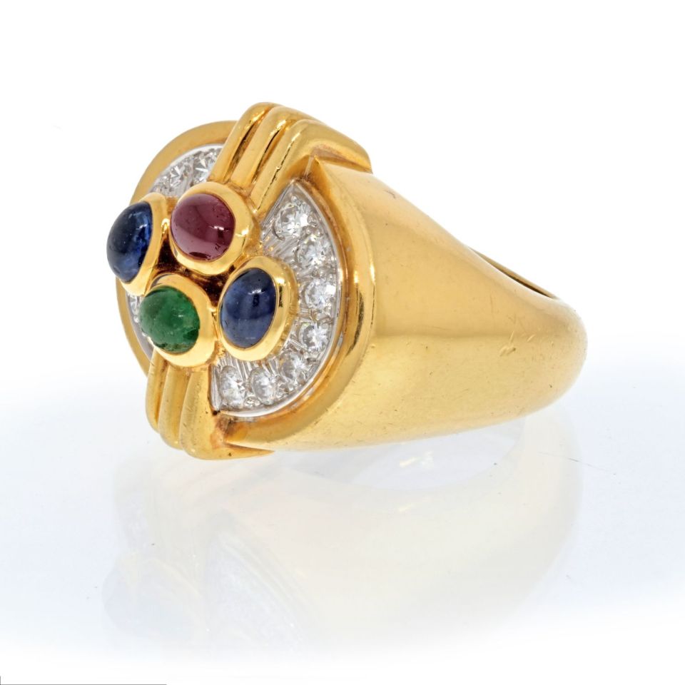 David Webb Estate Ring 18K Yellow Gold and Platinum