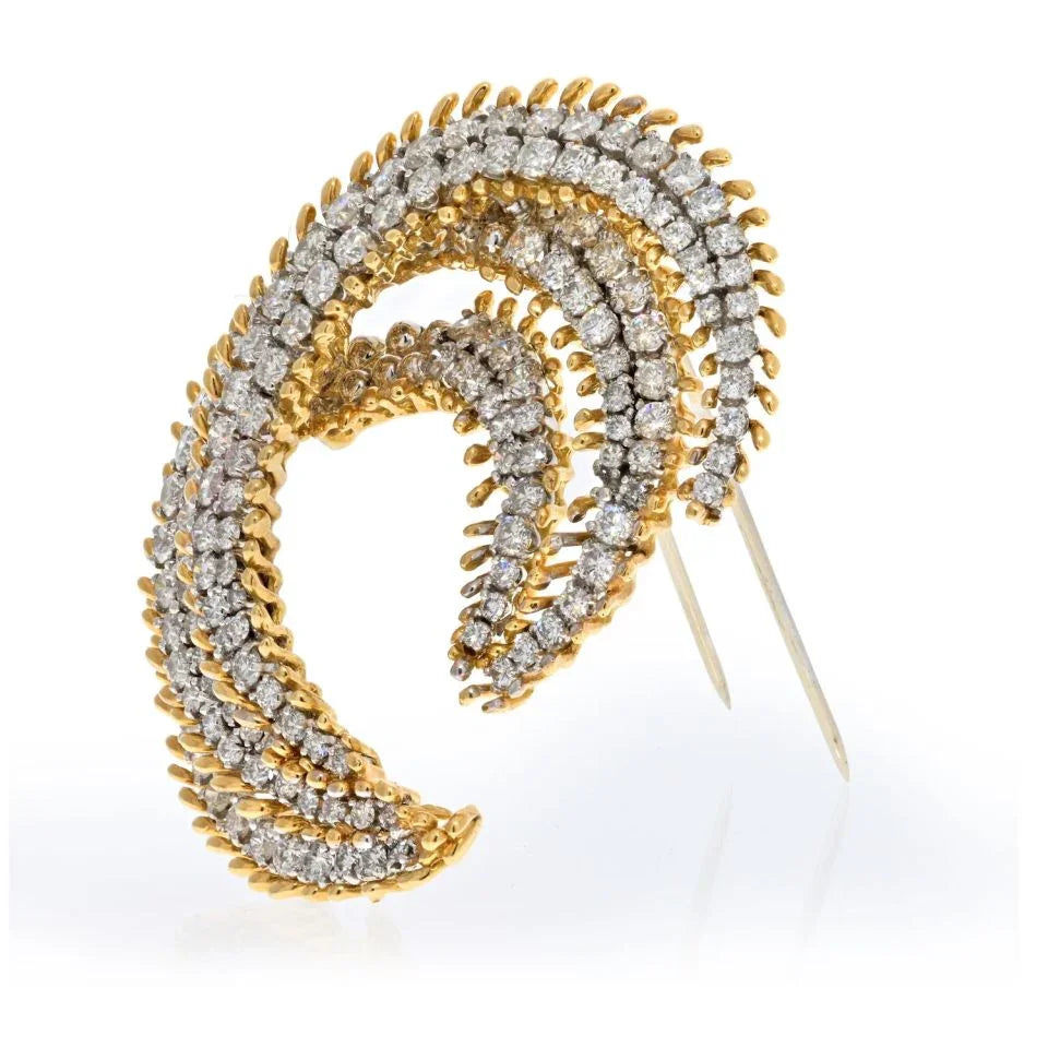 David Webb Platinum & 18K Yellow Gold 12 Carat Diamond Crescent Brooch — view 2 — Laura Milman New York