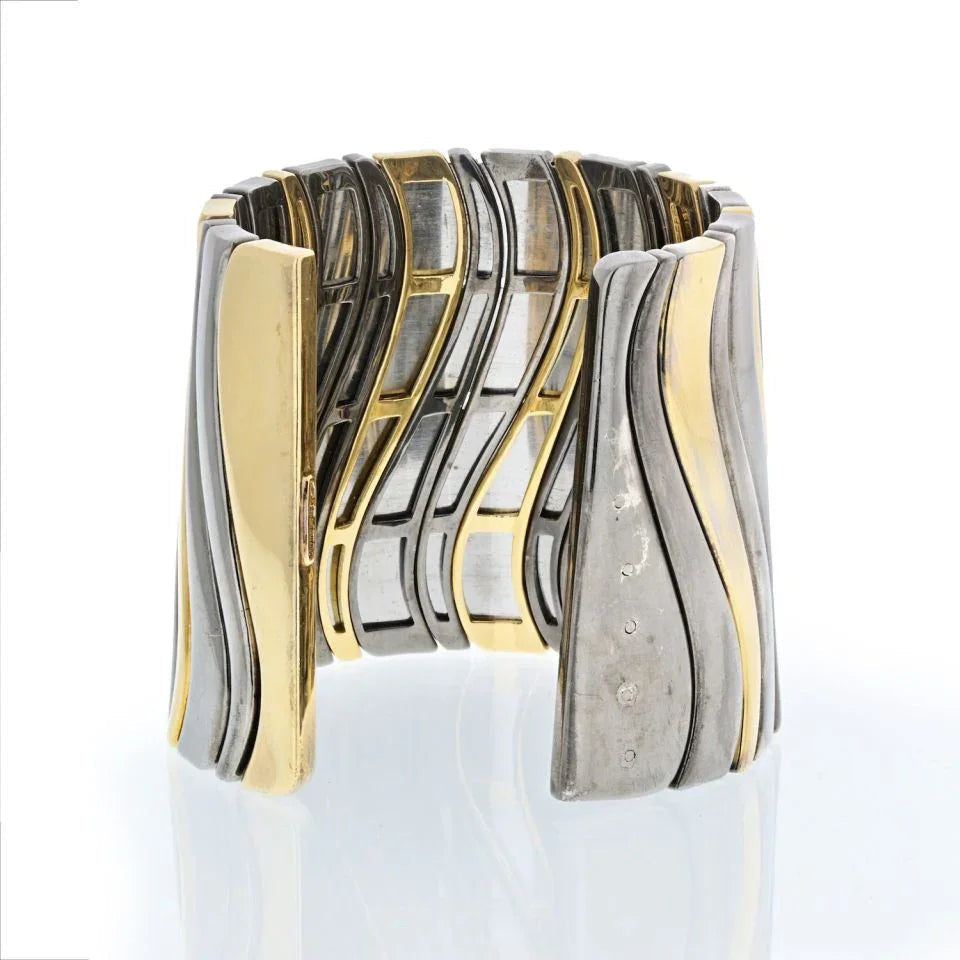 Marina B . 18K Yellow Gold Hematite Large Cuff Bangle Bracelet — view 3 — Laura Milman New York