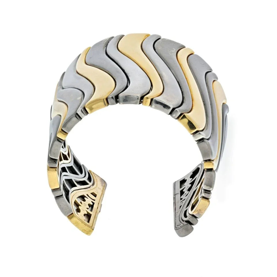 Marina B . 18K Yellow Gold Hematite Large Cuff Bangle Bracelet — view 4 — Laura Milman New York