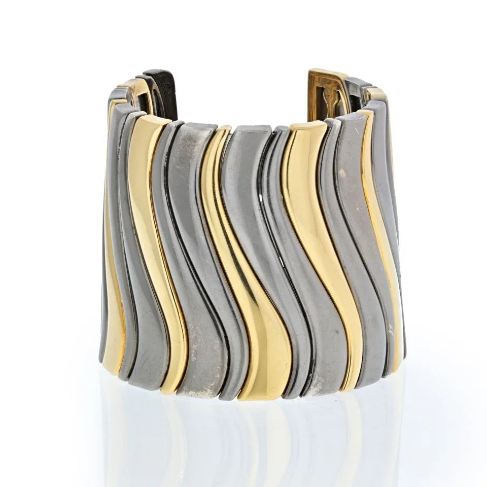 Marina B . 18K Yellow Gold Hematite Large Cuff Bangle Bracelet — Laura Milman New York