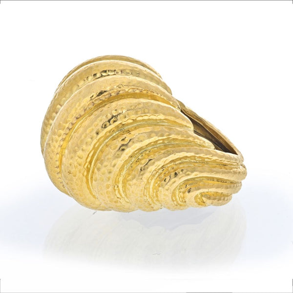 David Webb Platinum & 18K Yellow Gold Hammered Domed Rigid Style Ring — view 2
