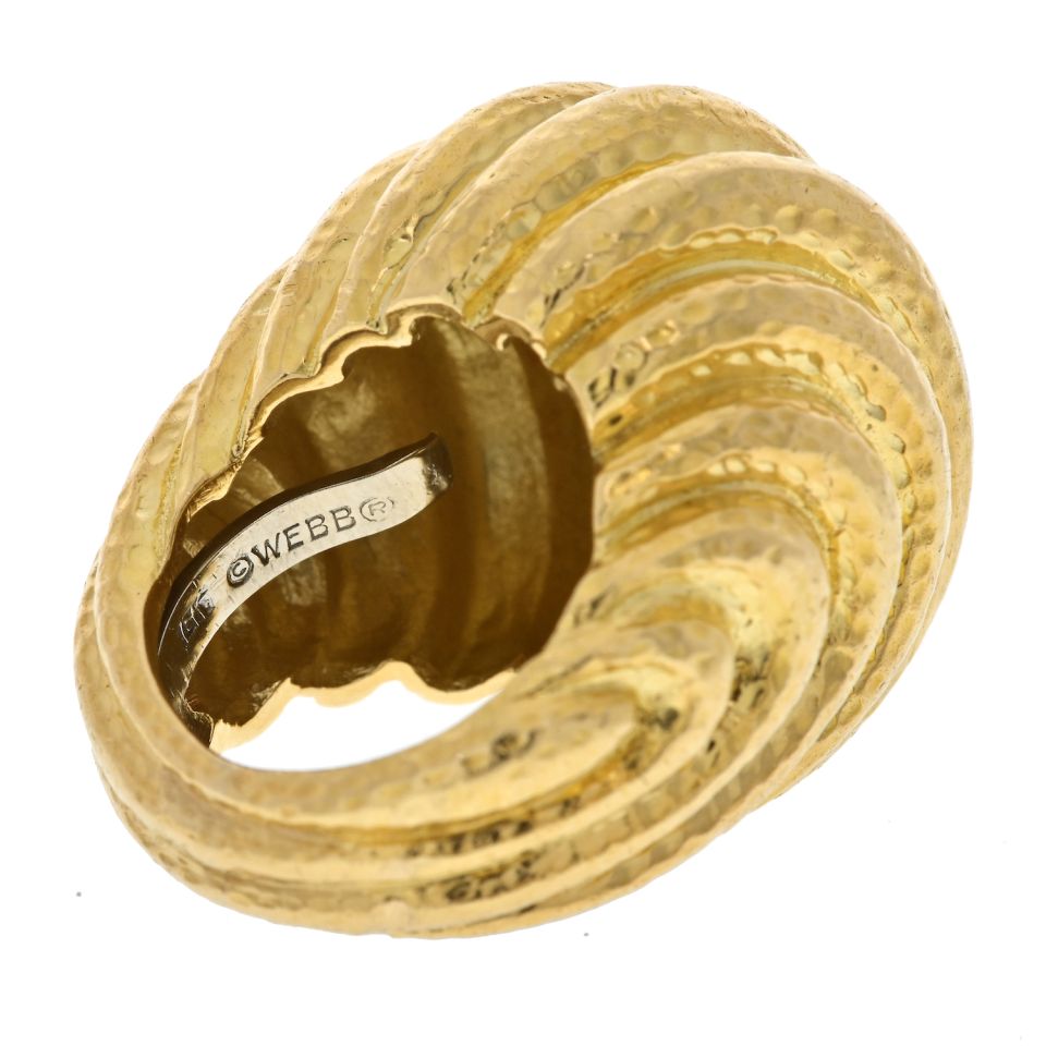 David Webb Platinum & 18K Yellow Gold Hammered Domed Rigid Style Ring — view 5 — Laura Milman New York