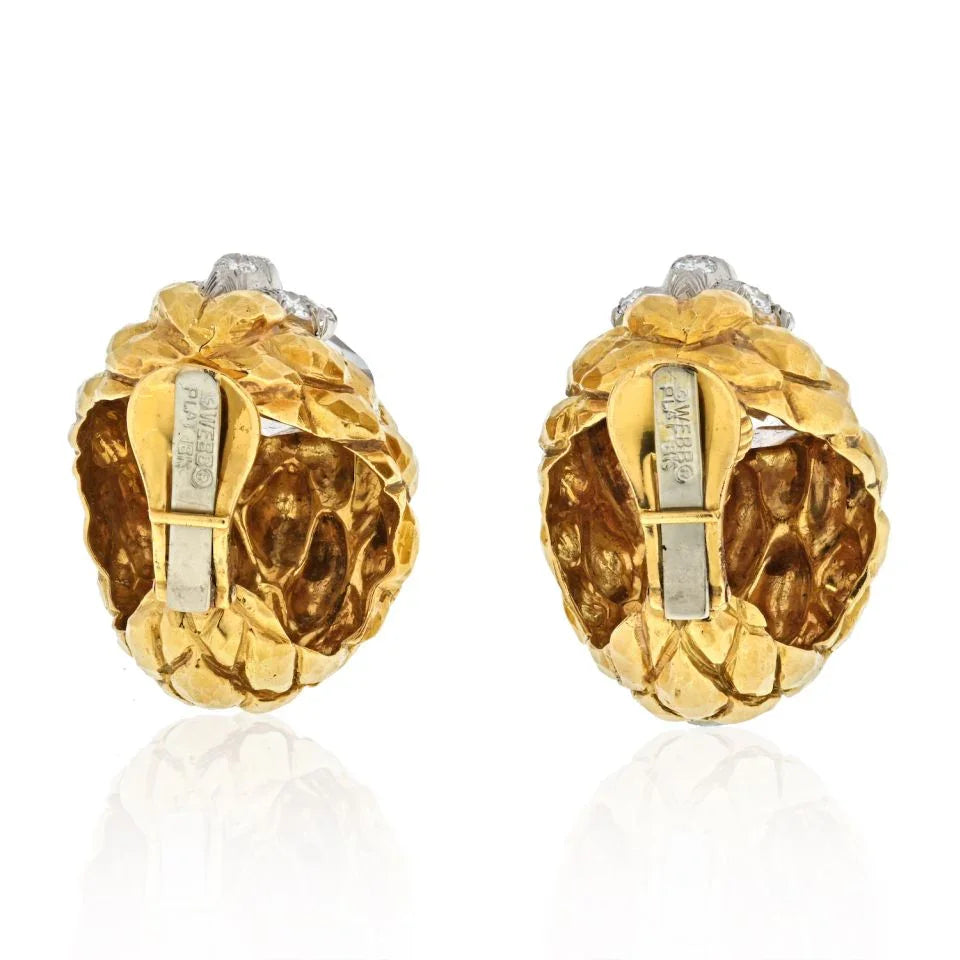 David Webb Platinum & 18K Yellow Gold Rock Crystal Carved Clip On Earrings — view 4 — Laura Milman New York