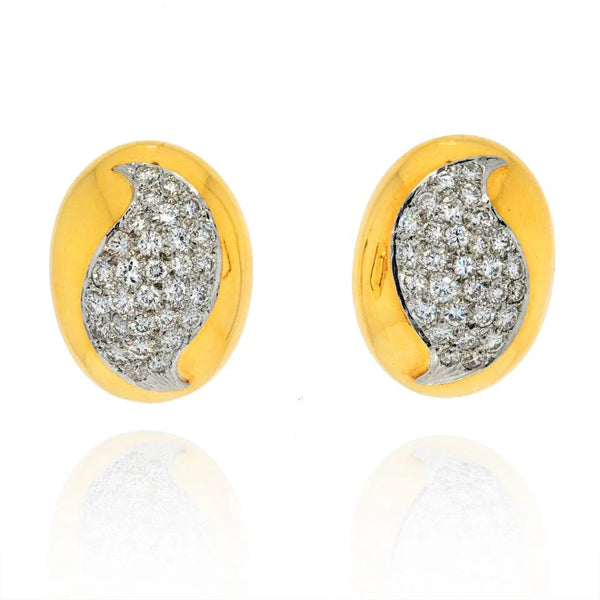 David Webb Platinum & 18K Yellow Gold Oval Bombe Pave Diamond Earrings