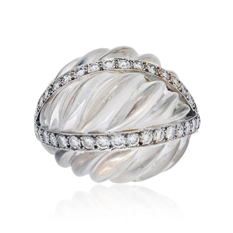 David Webb Platinum & 18K White Gold Rock Crystal Diamond Arch Ring — view 2 — Laura Milman New York