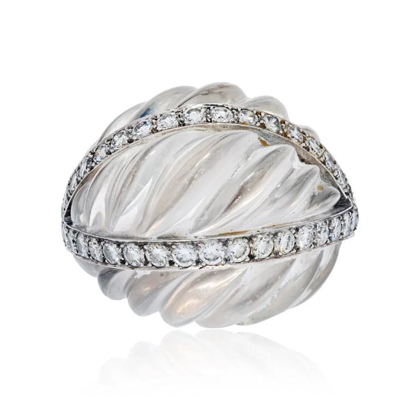 David Webb Platinum & 18K White Gold Rock Crystal Diamond Arch Ring — view 2