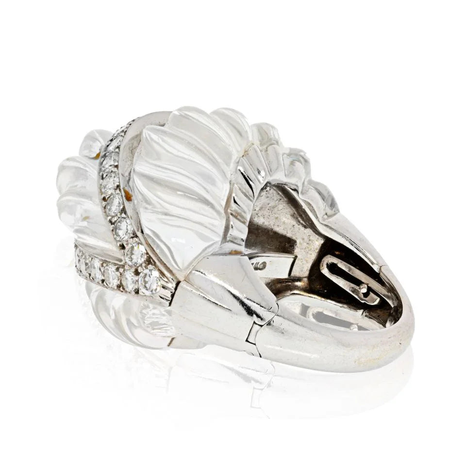 David Webb Platinum & 18K White Gold Rock Crystal Diamond Arch Ring — view 3 — Laura Milman New York