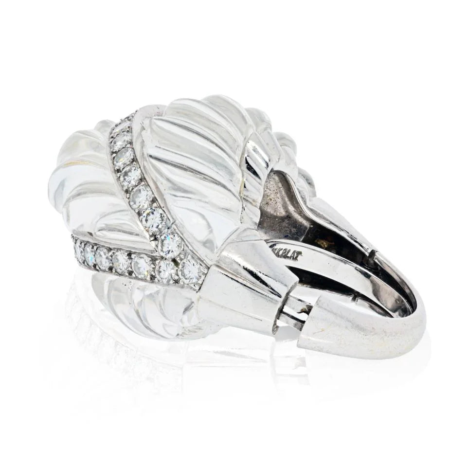 David Webb Platinum & 18K White Gold Rock Crystal Diamond Arch Ring — view 5 — Laura Milman New York