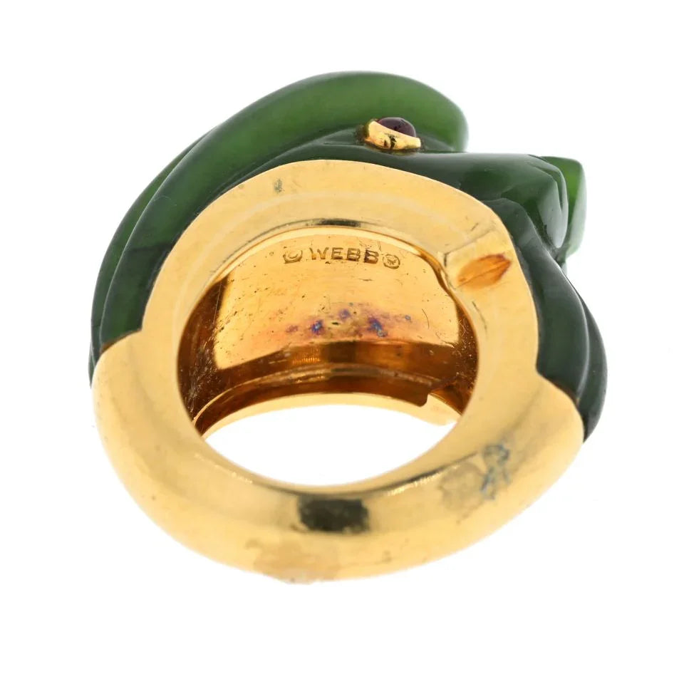 David Webb 18K Yellow Gold Nephrite, Ruby Lion Ring — view 5 — Laura Milman New York