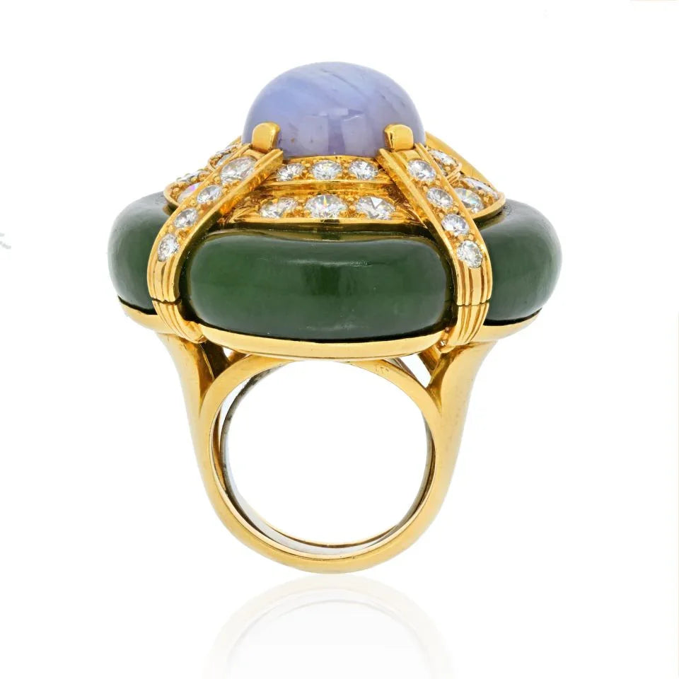 David Webb 18K Yellow Gold Star Sapphire Nephrite Jade Ring — view 3 — Laura Milman New York