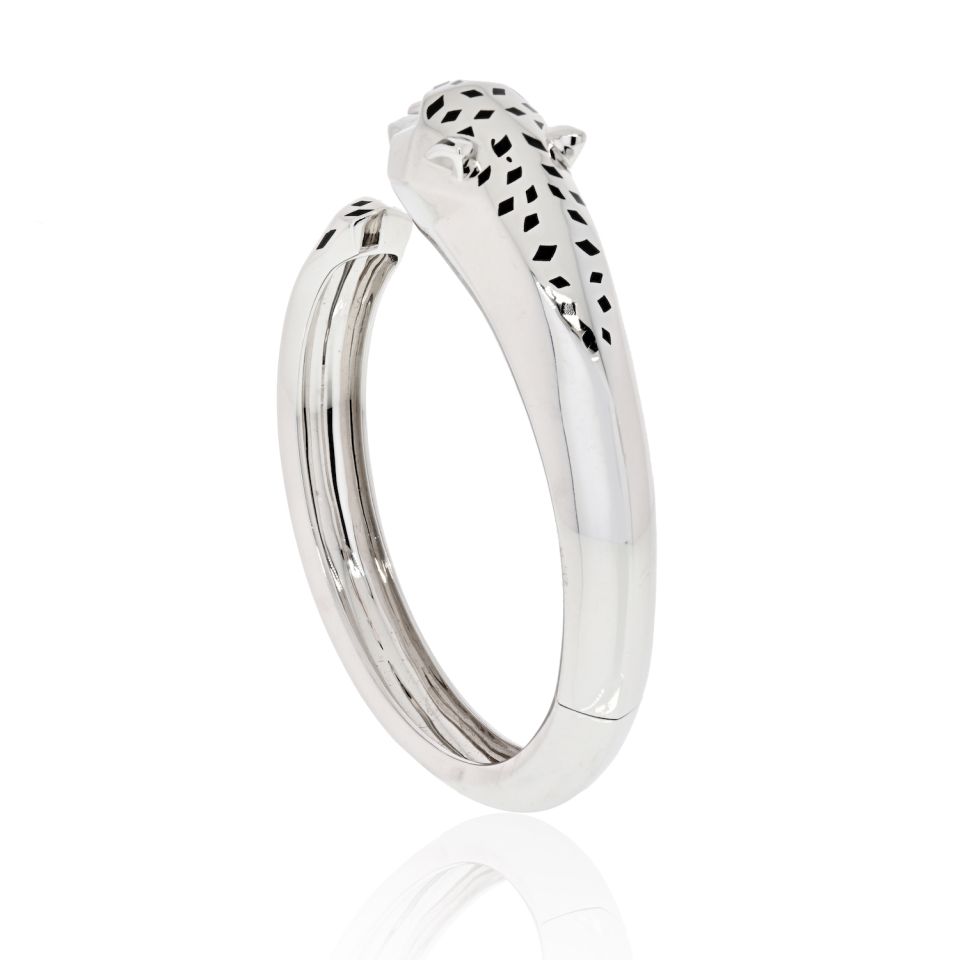 Cartier 18K White Gold Panthere Bangle with Diamonds and Onyx, Size 17