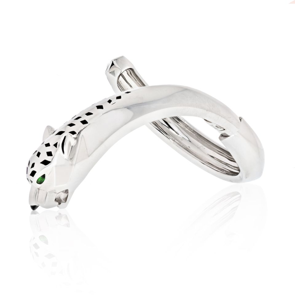 Cartier 18K White Gold Panthere Bangle with Diamonds and Onyx, Size 17