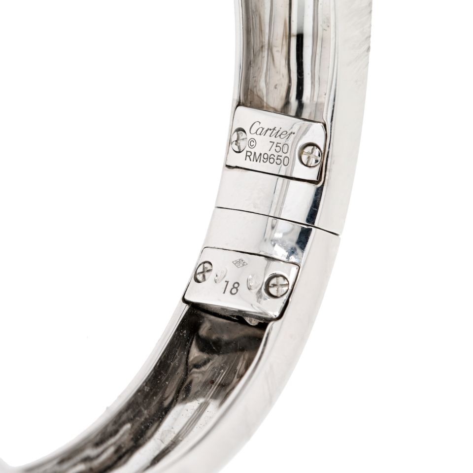 Cartier 18K White Gold Panthere Bangle with Diamonds and Onyx, Size 17