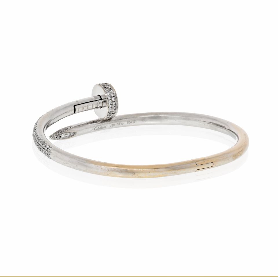 Cartier Juste Un Clou Nail Bracelet in 18K White Gold with Diamonds, Size 17