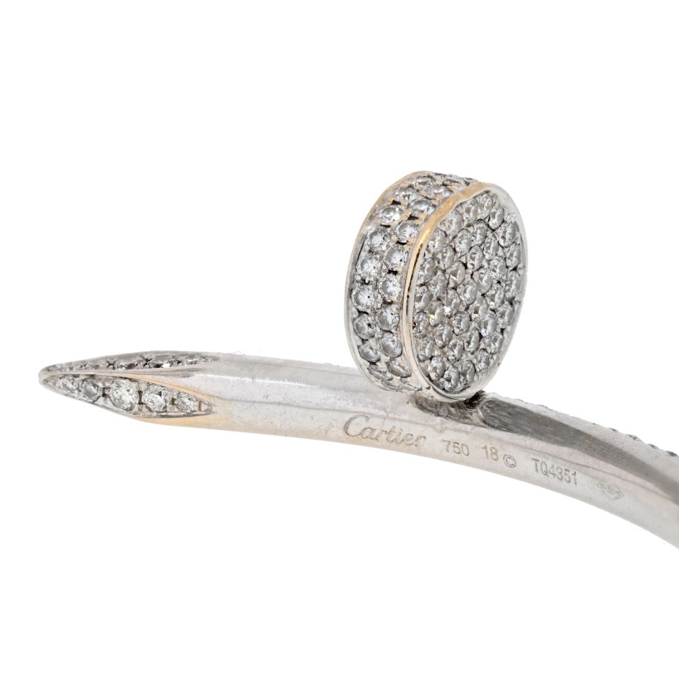 Cartier Juste Un Clou Nail Bracelet in 18K White Gold with Diamonds, Size 17