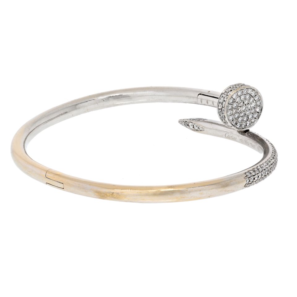 Cartier Juste Un Clou Nail Bracelet in 18K White Gold with Diamonds, Size 17