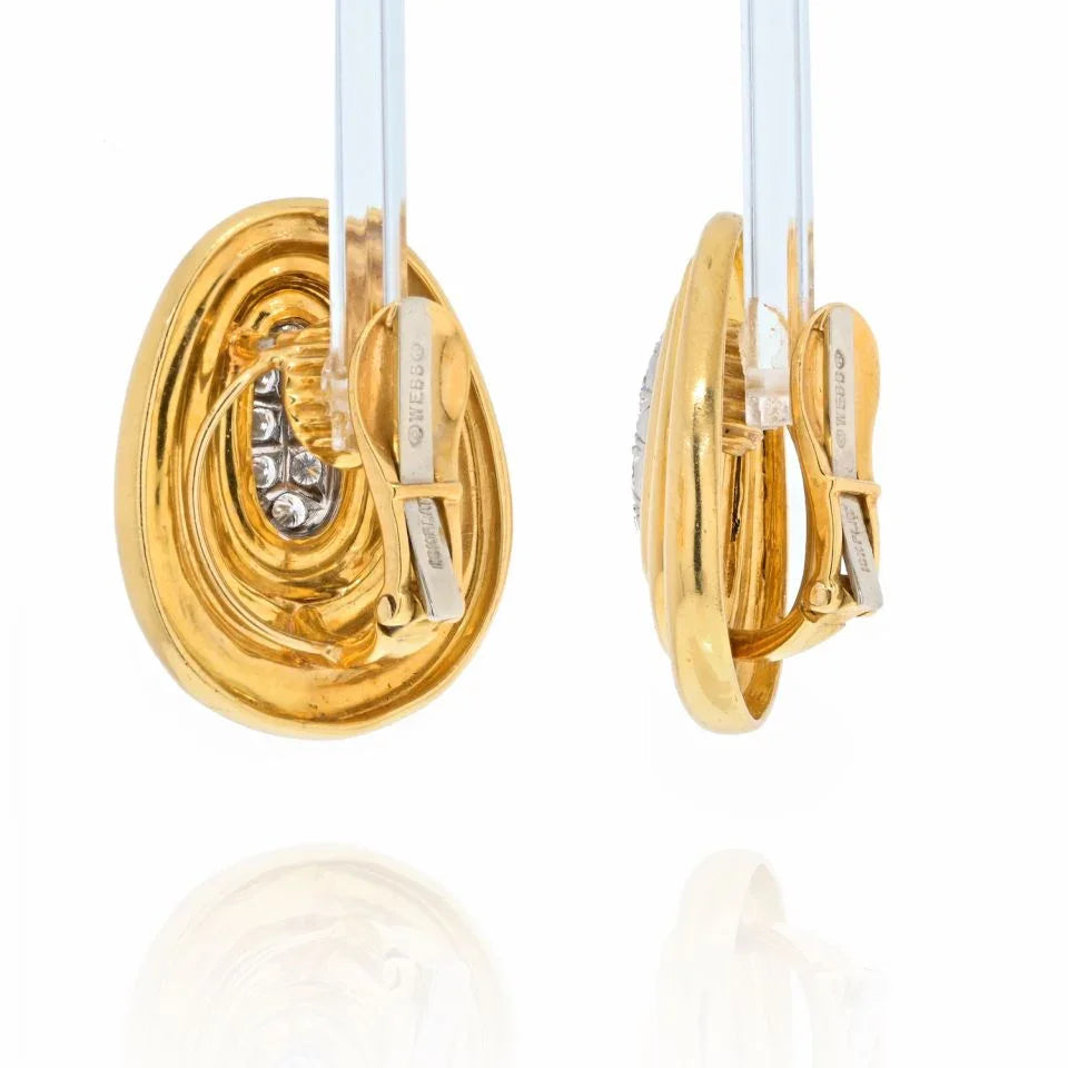 David Webb Platinum & 18K Yellow Gold Textured Gold And Diamond Earrings — view 3 — Laura Milman New York
