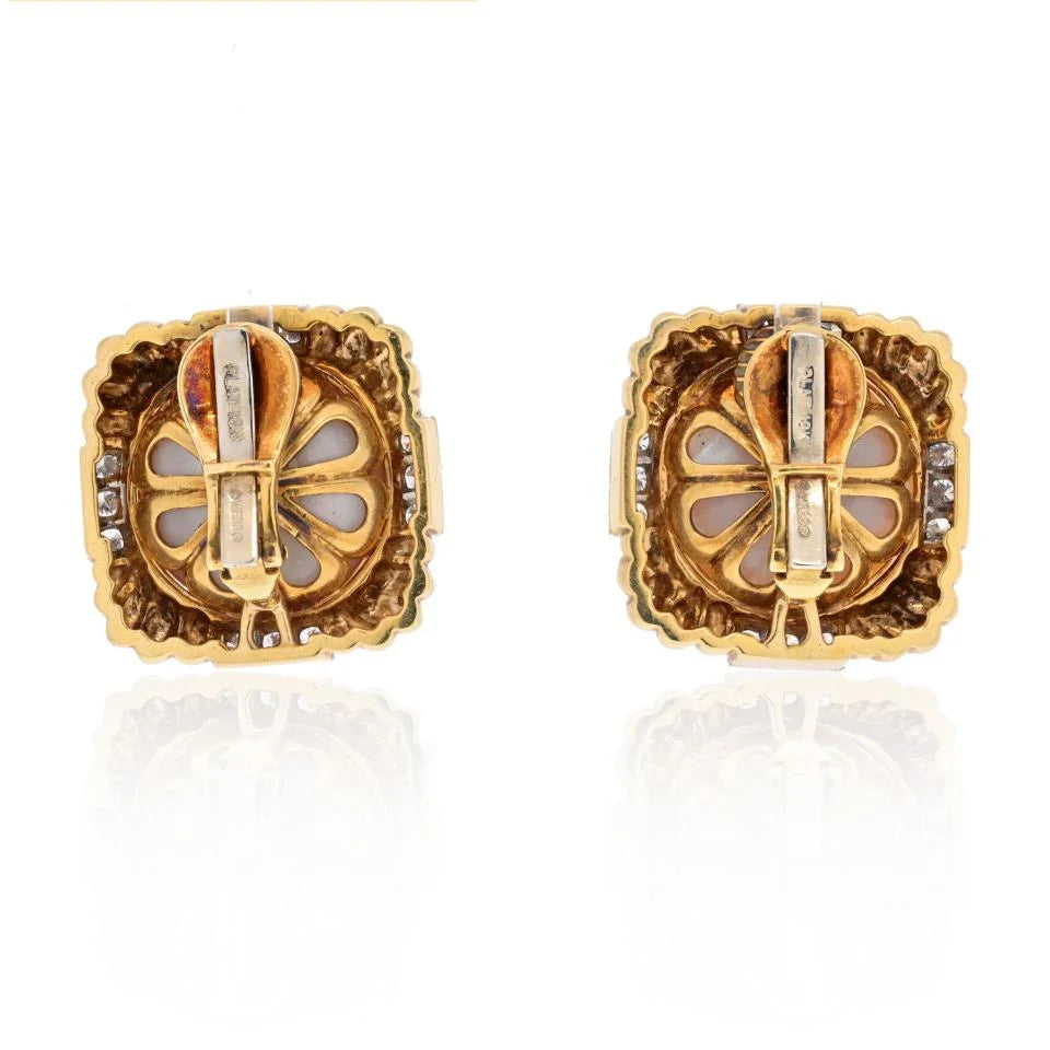 David Webb Platinum & 18K Yellow Gold Fluted Diamond And Pearl Clip-On Earrings — view 4 — Laura Milman New York