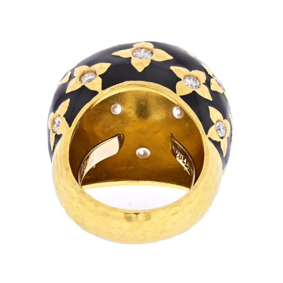 David Webb Platinum & 18K Yellow Gold Black Enamel And Diamond Ring — view 4 — Laura Milman New York