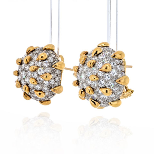 David Webb Platinum & 18K Yellow Gold 16 Carats Diamond Dome Clip Earrings — view 2