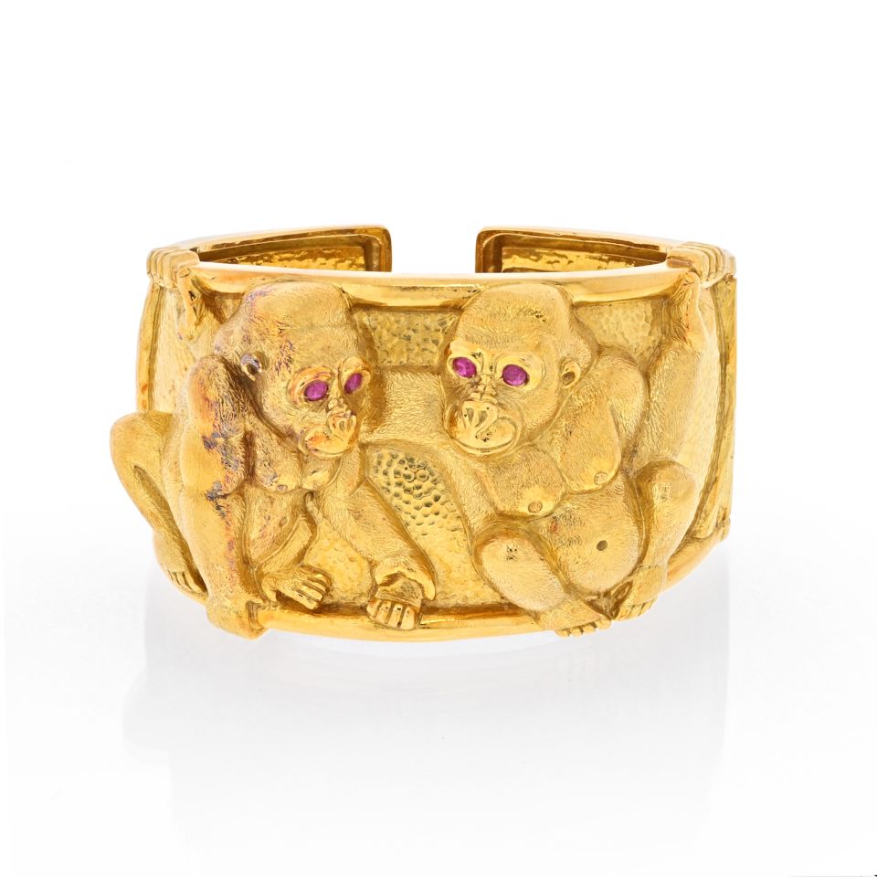 David Webb Platinum & 18K Yellow Gold Apes Bracelet — Laura Milman New York