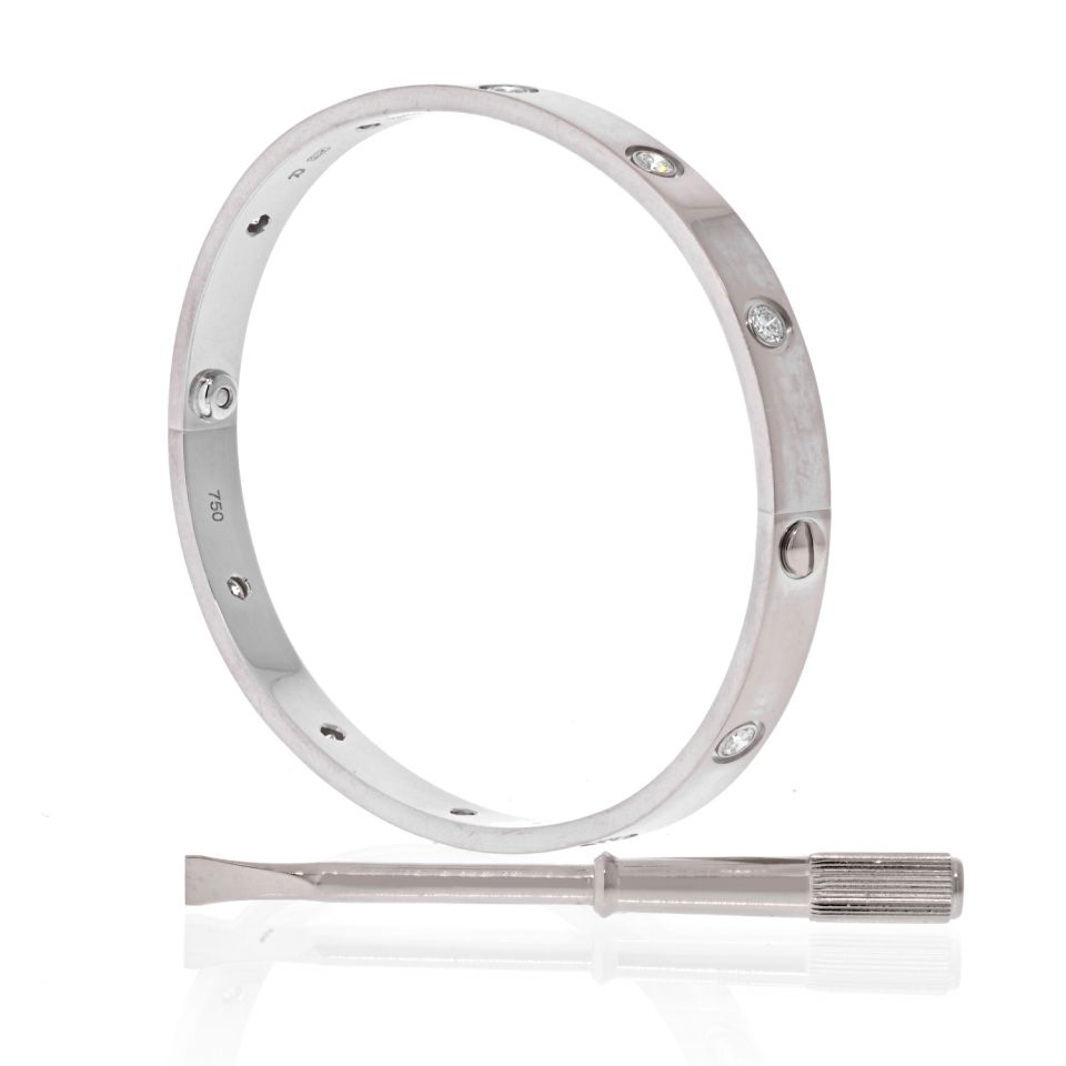 Cartier 18K White Gold 10 Diamond Love With Screw Driver Sz19 Bracelet — view 3 — Laura Milman New York