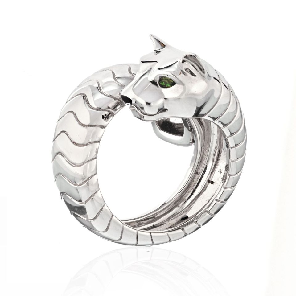 Cartier 18K White Gold High Polished Panthere Lakarda Ring — view 2 — Laura Milman New York